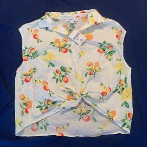 Citrus Print Tank Button-Up Tie Front